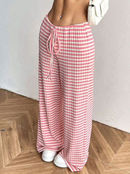 Tied Striped Wide Leg Pants - S. M. & Co.