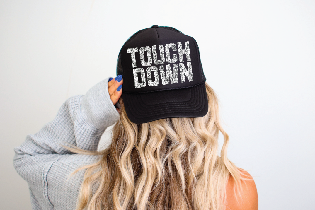 Touch Down Grunge  DTF Printed Black Trucker Hat