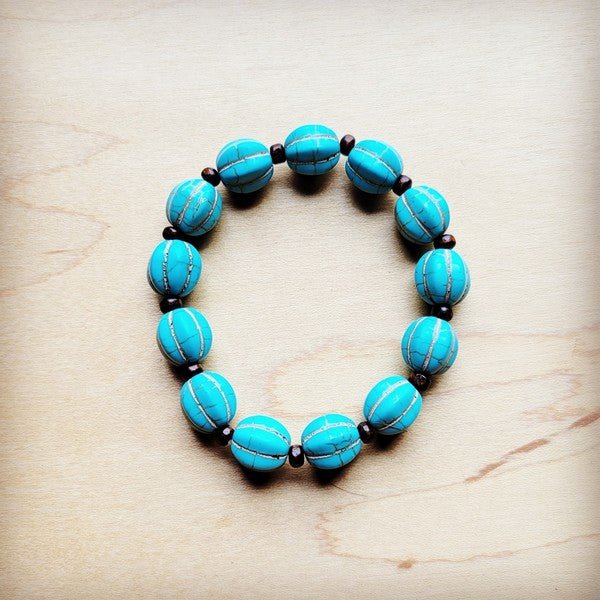 Turquoise Blue Melon Beaded Stretch Bracelet - S. M. & Co.