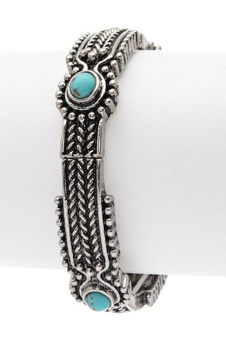 Turquoise Stone Pave Textured Stretch Bracelet - S. M. & Co.