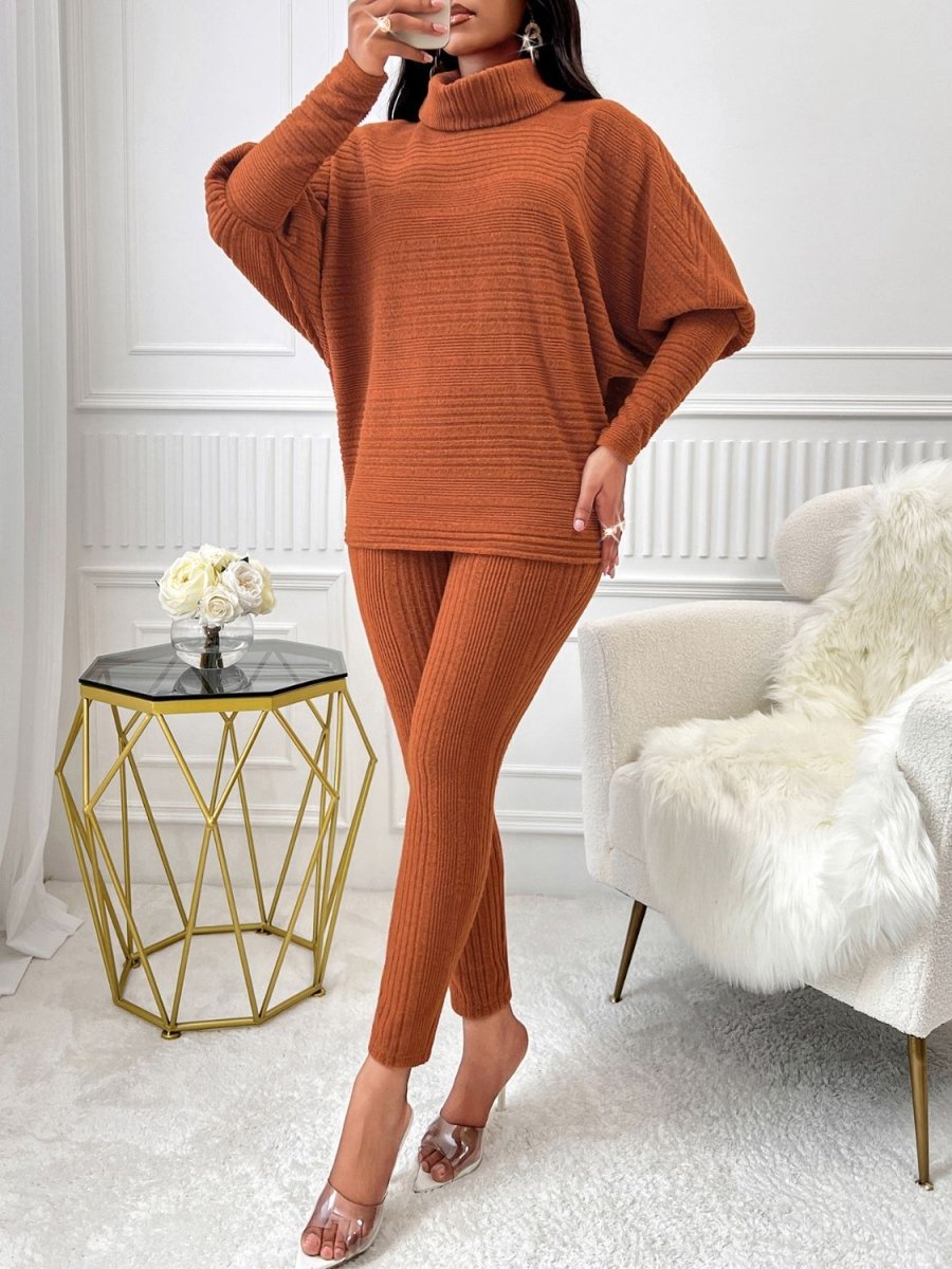 Turtleneck Batwing Sleeve Top and Pants Set - S. M. & Co.