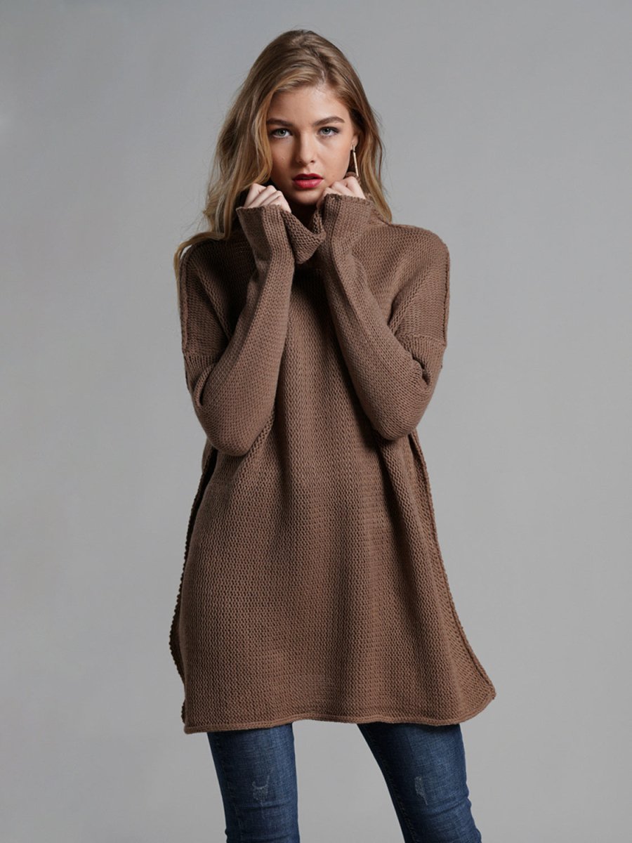 Turtleneck Dropped Shoulder Long Sleeve Sweater - S. M. & Co.