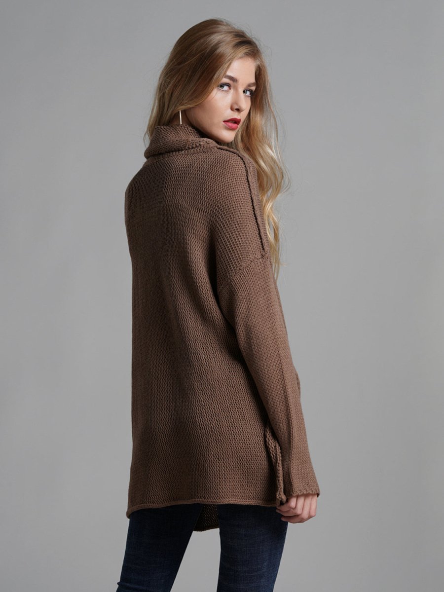 Turtleneck Dropped Shoulder Long Sleeve Sweater - S. M. & Co.