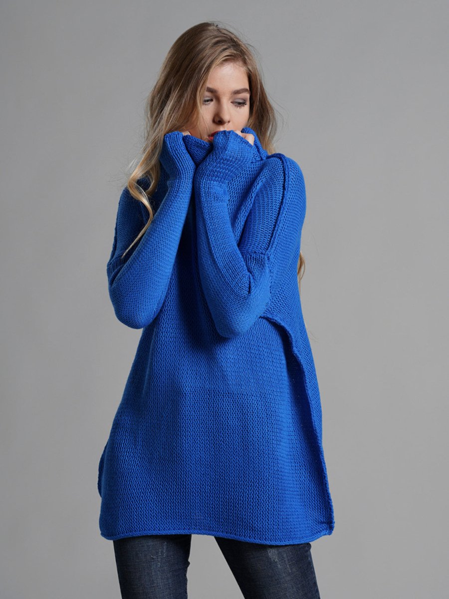 Turtleneck Dropped Shoulder Long Sleeve Sweater - S. M. & Co.