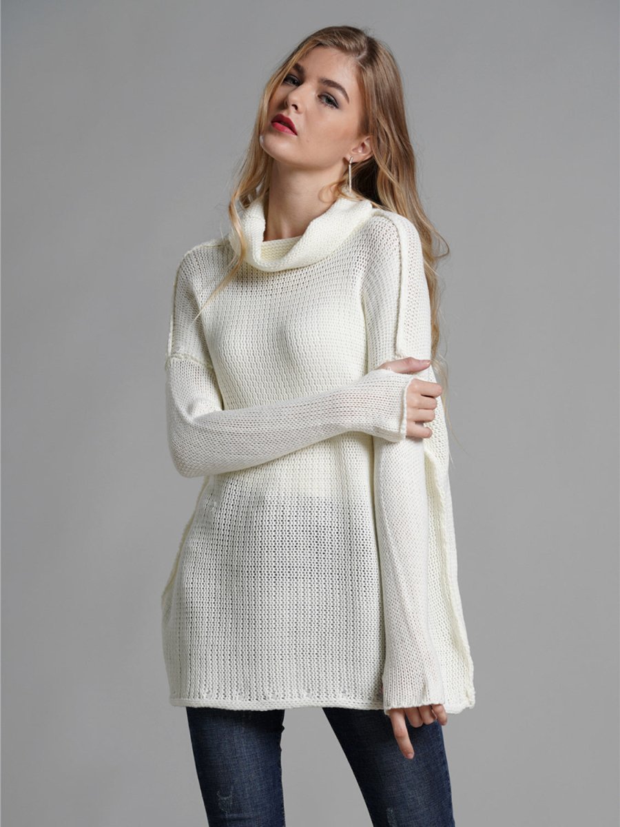 Turtleneck Dropped Shoulder Long Sleeve Sweater - S. M. & Co.