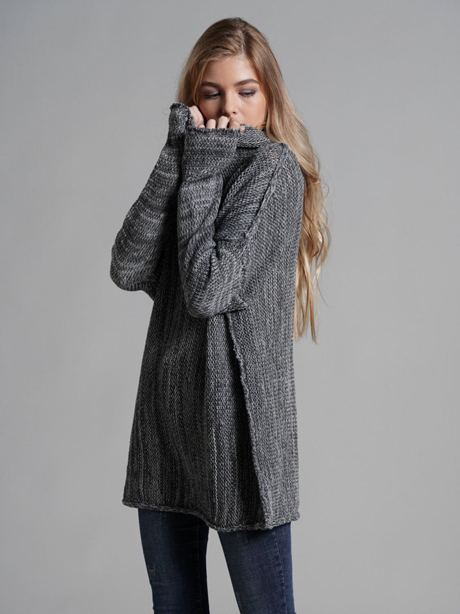 Turtleneck Dropped Shoulder Long Sleeve Sweater - S. M. & Co.