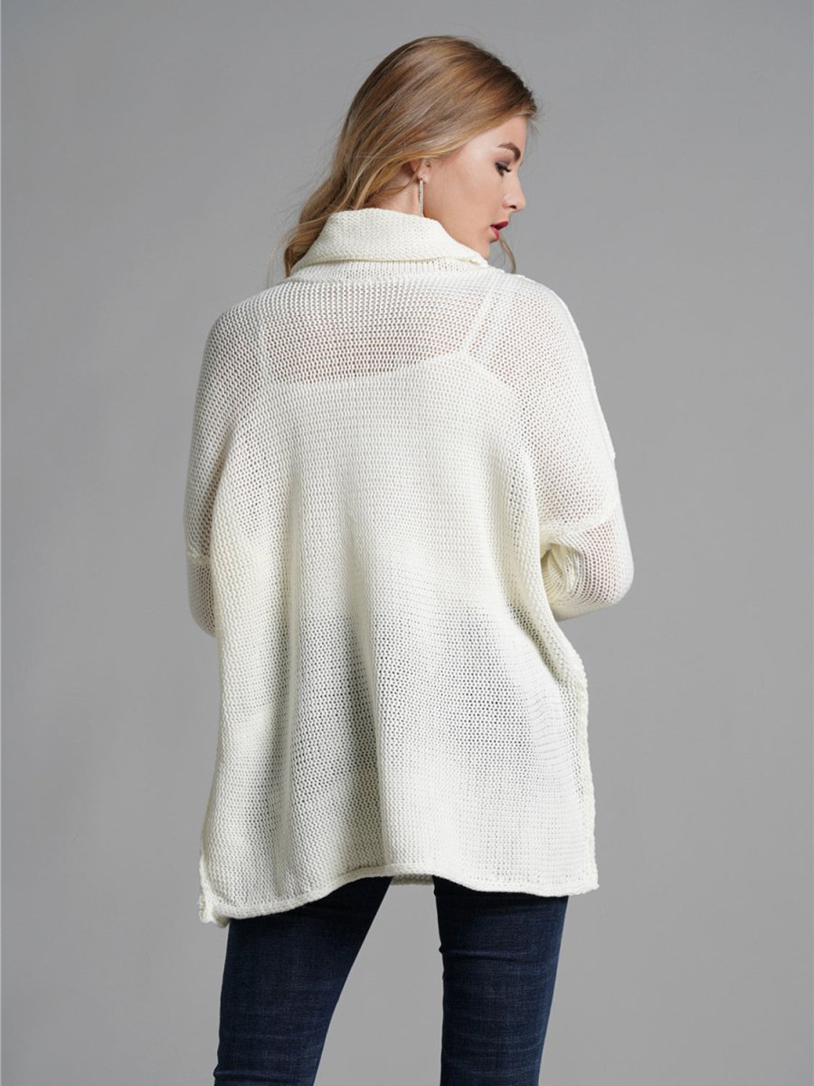 Turtleneck Dropped Shoulder Long Sleeve Sweater - S. M. & Co.