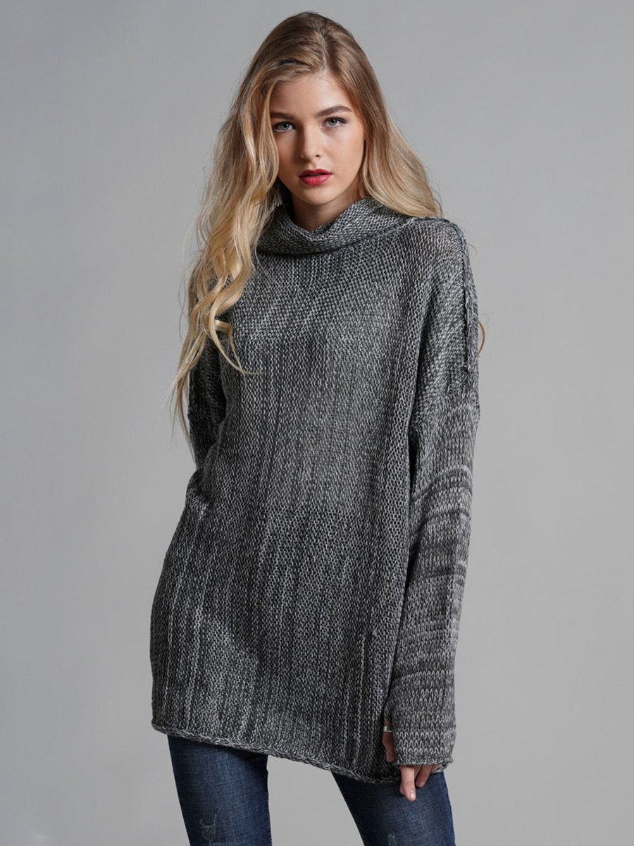 Turtleneck Dropped Shoulder Long Sleeve Sweater - S. M. & Co.