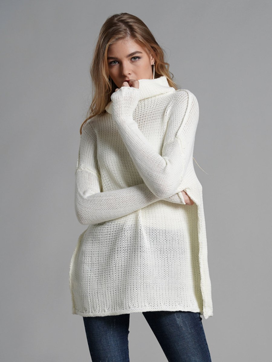 Turtleneck Dropped Shoulder Long Sleeve Sweater - S. M. & Co.