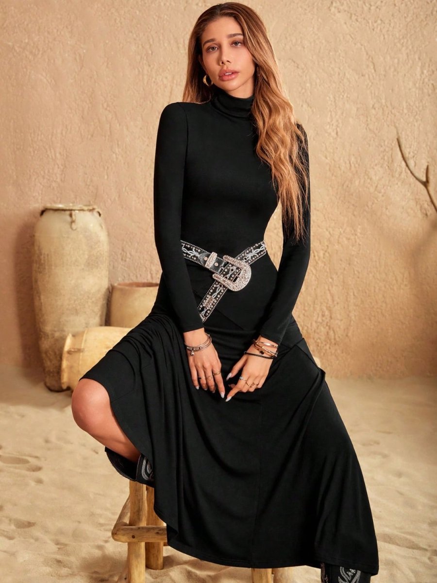 Turtleneck Long Sleeve Maxi Dress - S. M. & Co.