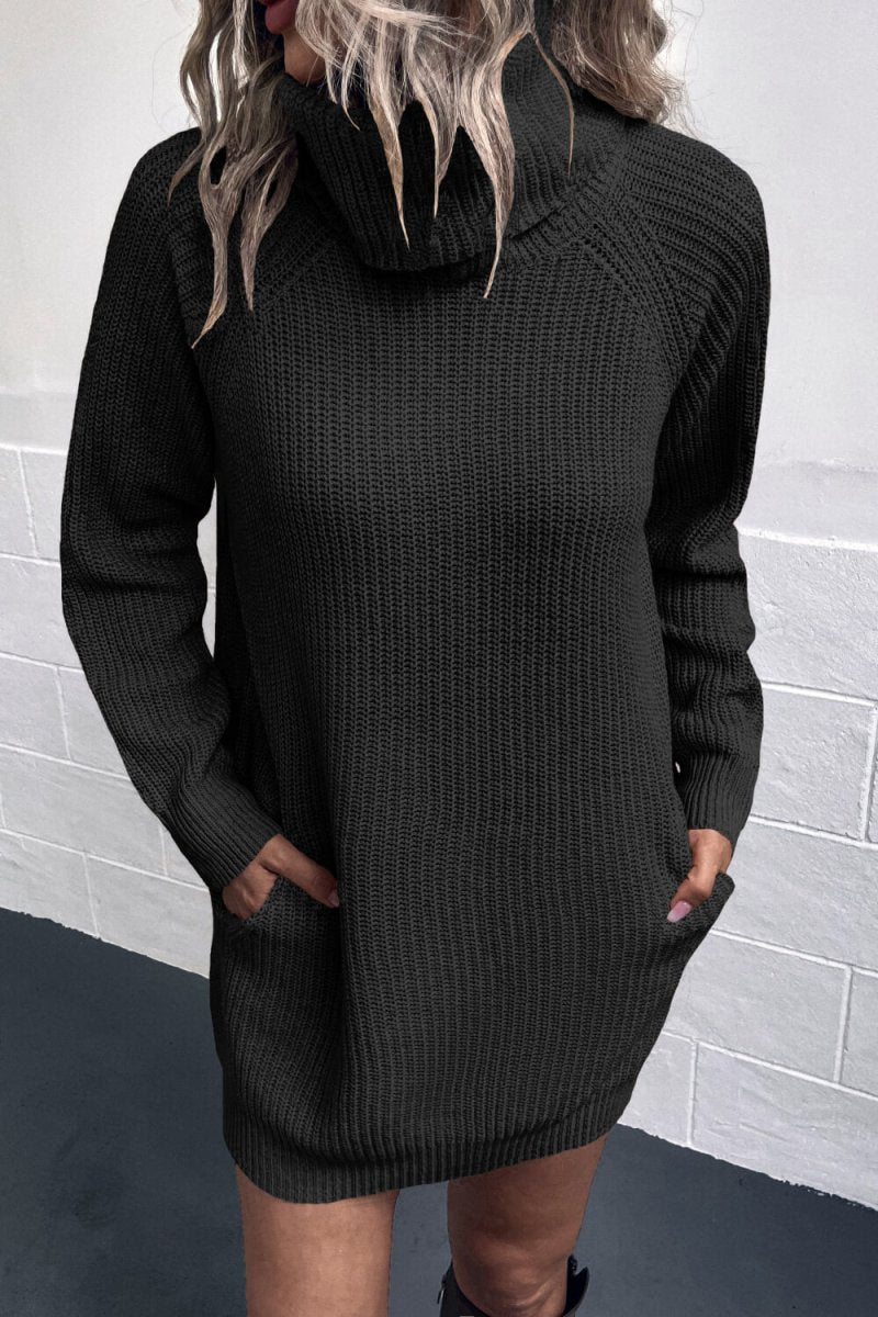 Turtleneck Sweater Dress with Pockets - S. M. & Co.