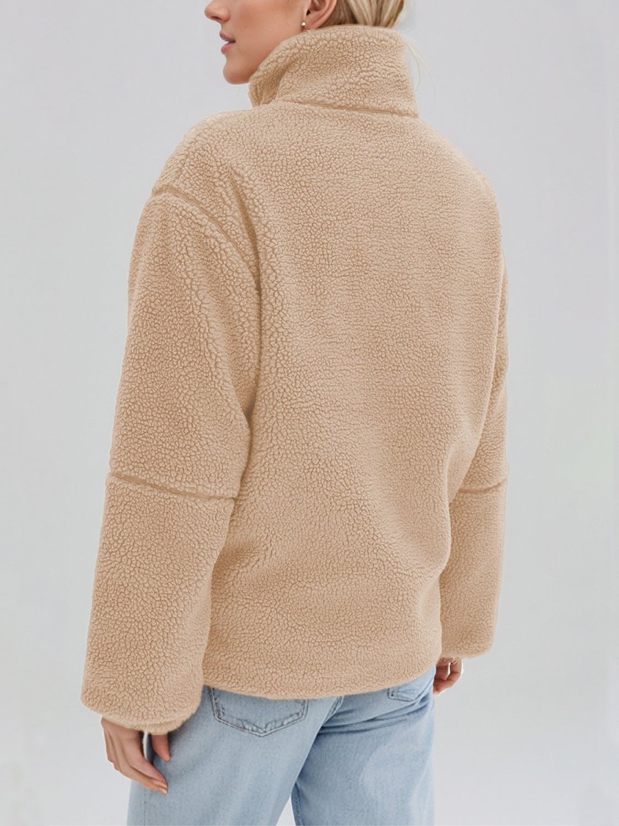 Turtleneck Zip Up Long Sleeve Plush Jacket - S. M. & Co.