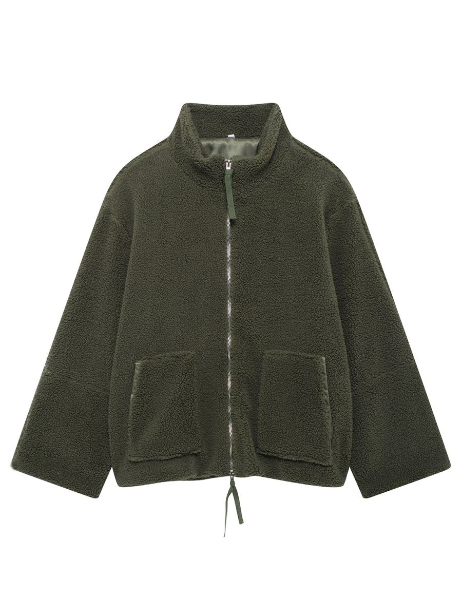 Turtleneck Zip Up Long Sleeve Plush Jacket - S. M. & Co.