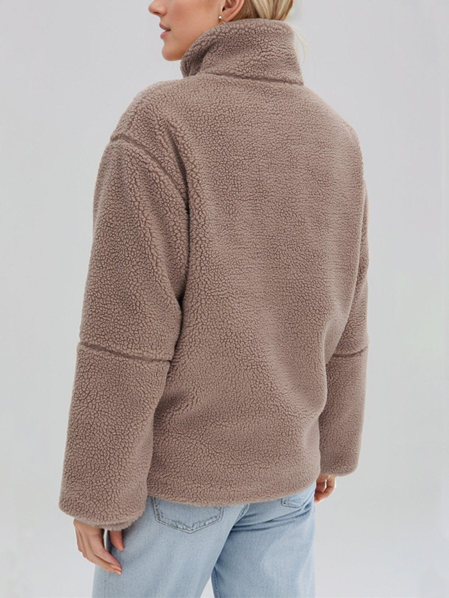 Turtleneck Zip Up Long Sleeve Plush Jacket - S. M. & Co.