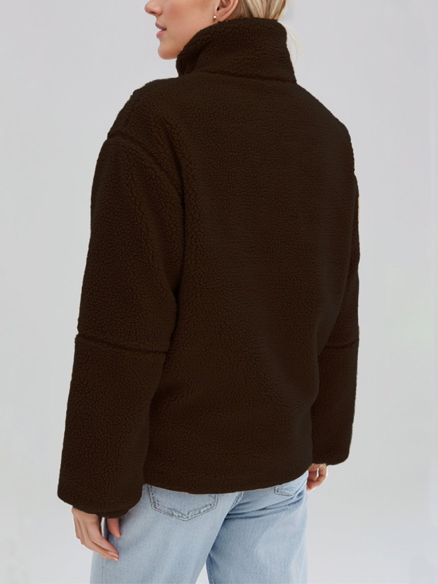 Turtleneck Zip Up Long Sleeve Plush Jacket - S. M. & Co.