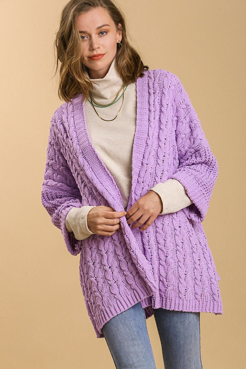 Umgee Full Size Cable Knit Open Front Long Sleeve Cardigan - S. M. & Co.