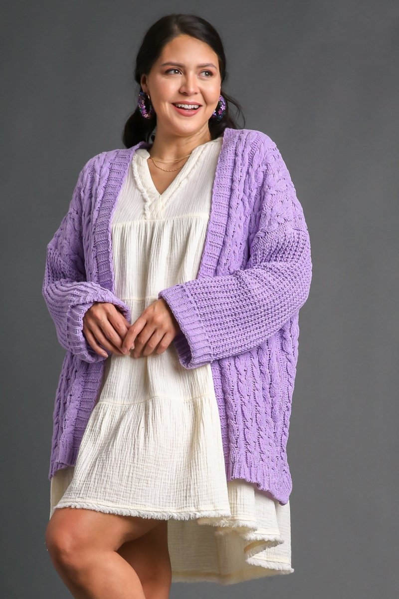 Umgee Full Size Cable Knit Open Front Long Sleeve Cardigan - S. M. & Co.