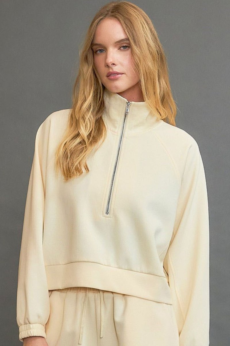 Umgee Full Size Half Zip Cropped Sweatshirt Plus Size - S. M. & Co.
