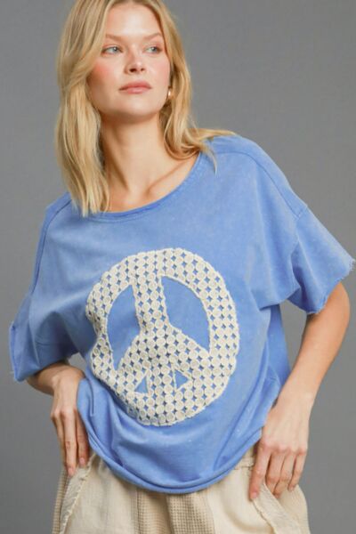 Umgee Full Size Mineral Wash T-Shirt with Lace Applique Plus Size - S. M. & Co.