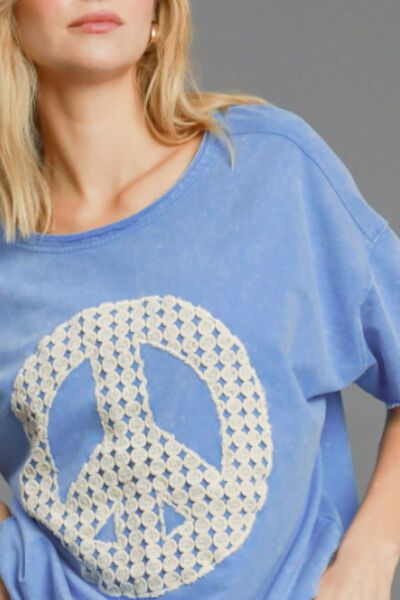 Umgee Full Size Mineral Wash T-Shirt with Lace Applique Plus Size - S. M. & Co.