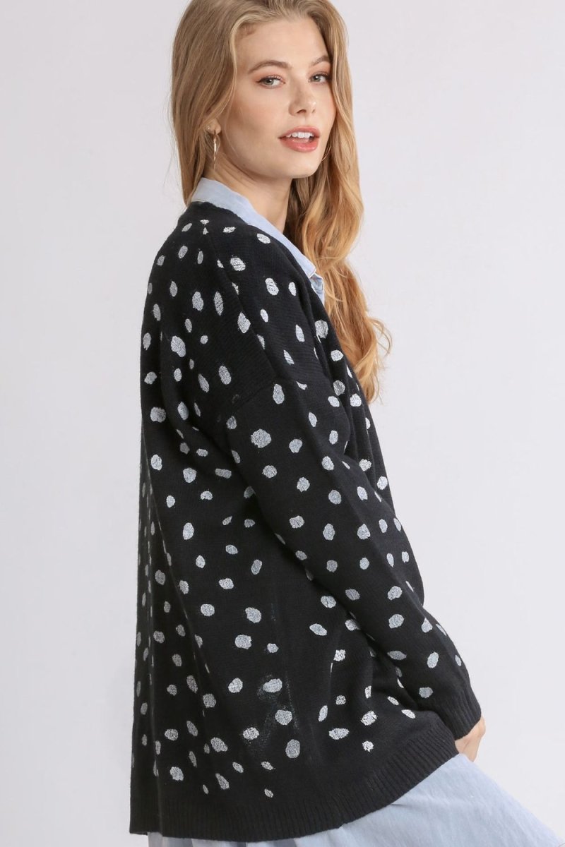 Umgee Polka Dot Open Front Drop Shoulder Cardigan - S. M. & Co.