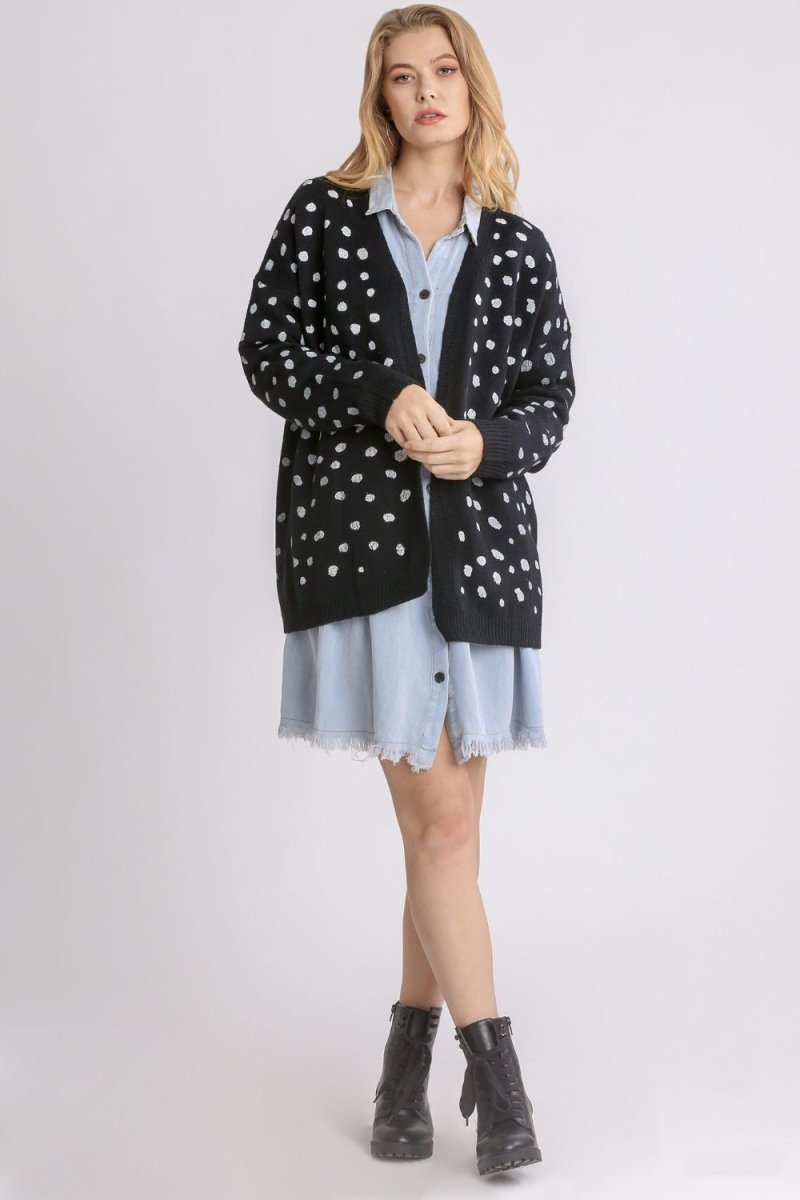 Umgee Polka Dot Open Front Drop Shoulder Cardigan - S. M. & Co.