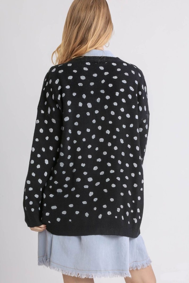 Umgee Polka Dot Open Front Drop Shoulder Cardigan - S. M. & Co.