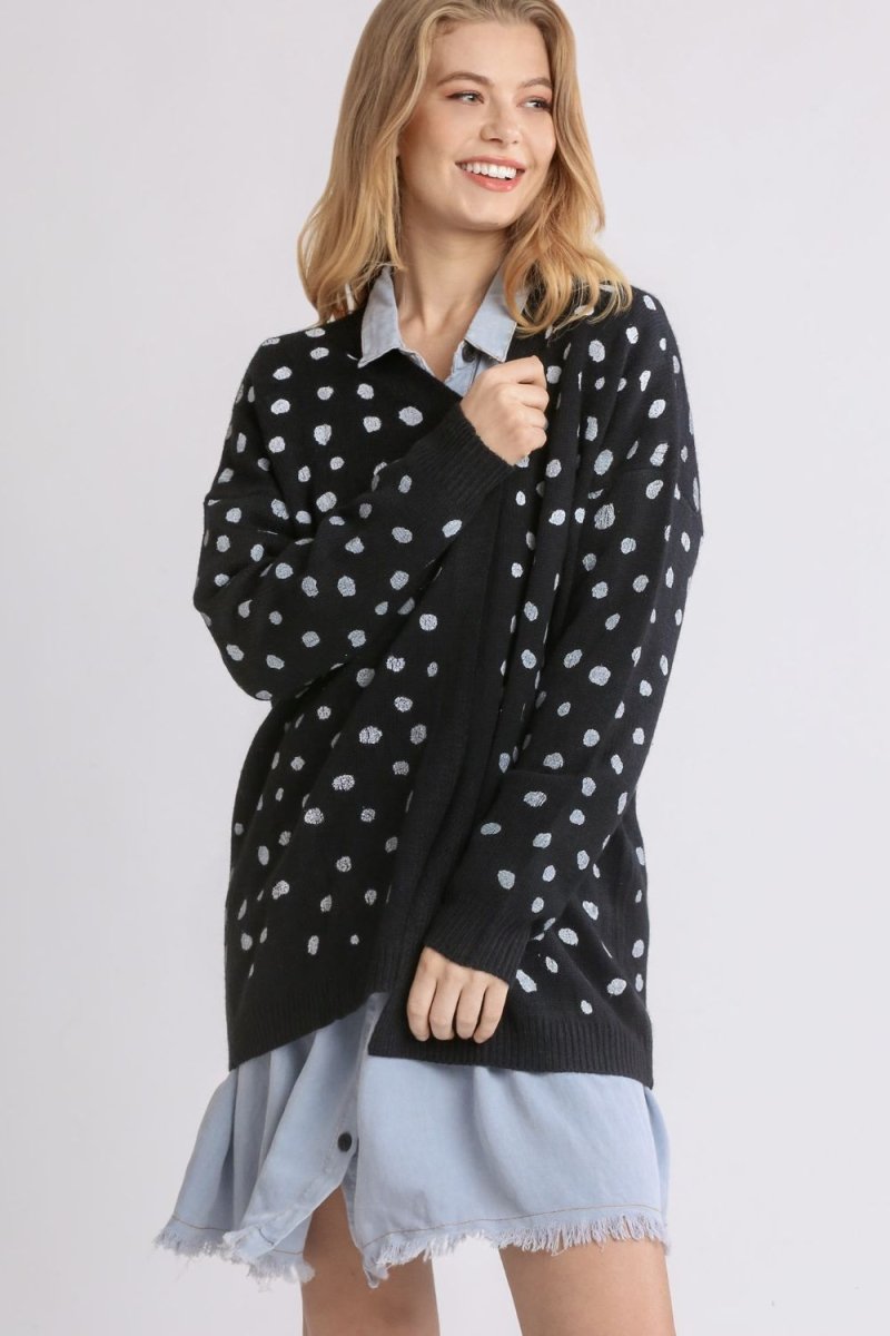 Umgee Polka Dot Open Front Drop Shoulder Cardigan - S. M. & Co.