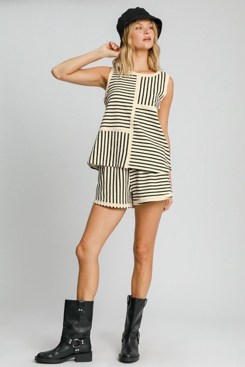 Umgee Round Neck Texture Striped Tank - S. M. & Co.