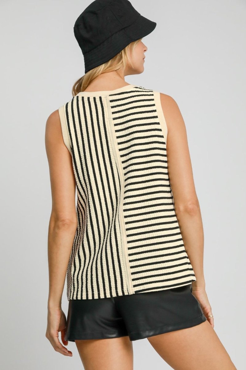 Umgee Round Neck Texture Striped Tank - S. M. & Co.