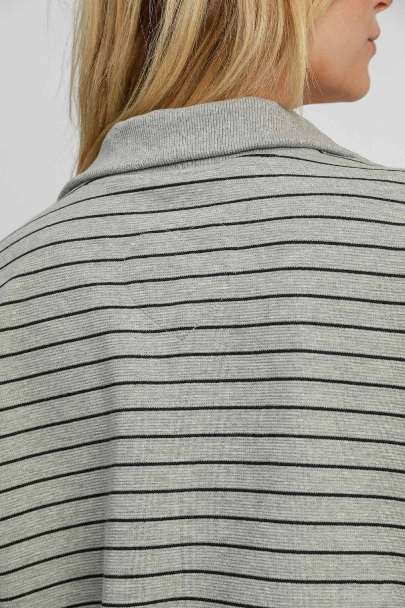 Umgee Striped Half Zip Short Sleeve Sweatshirt - S. M. & Co.