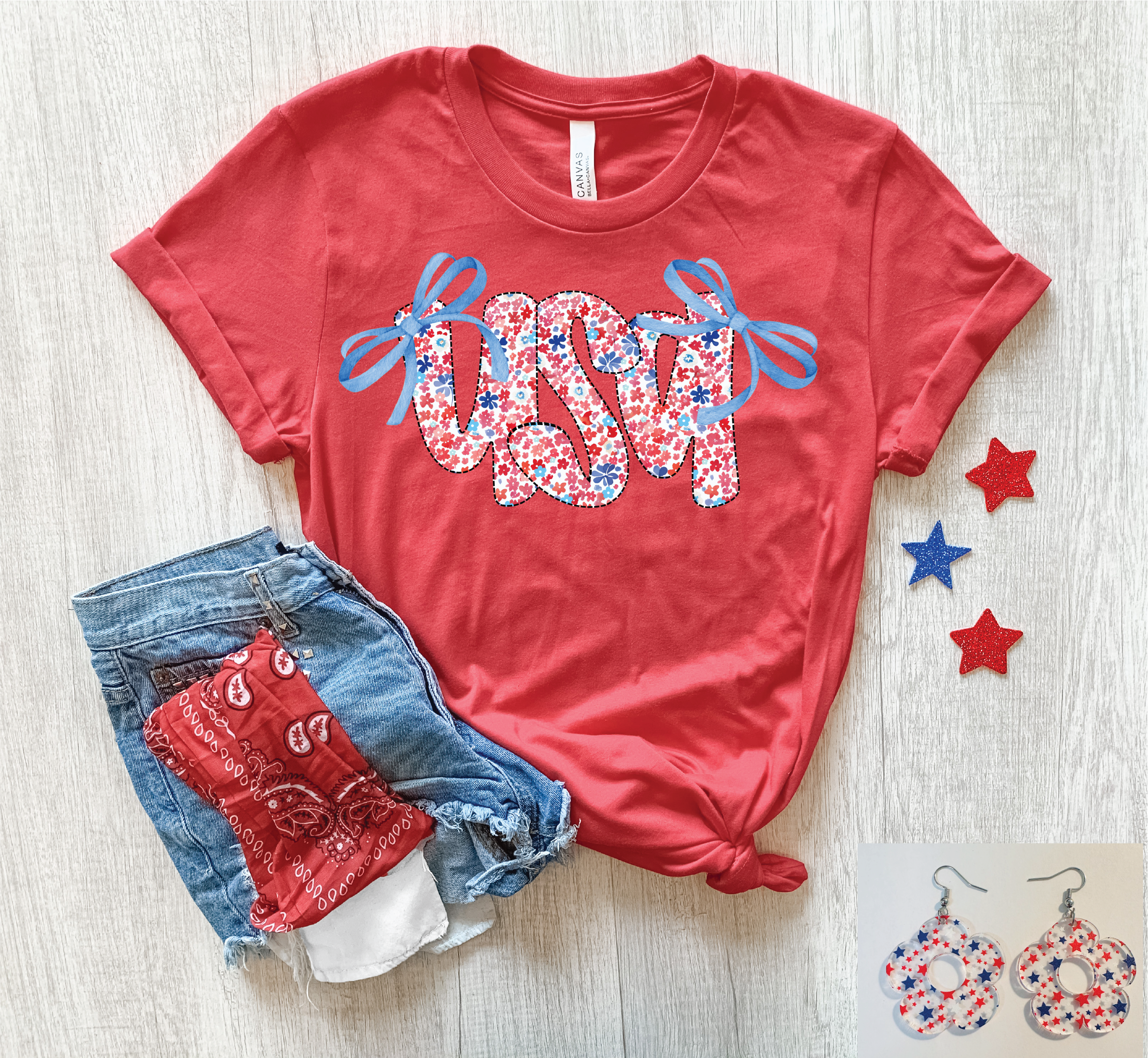 USA Bows on Heather Red