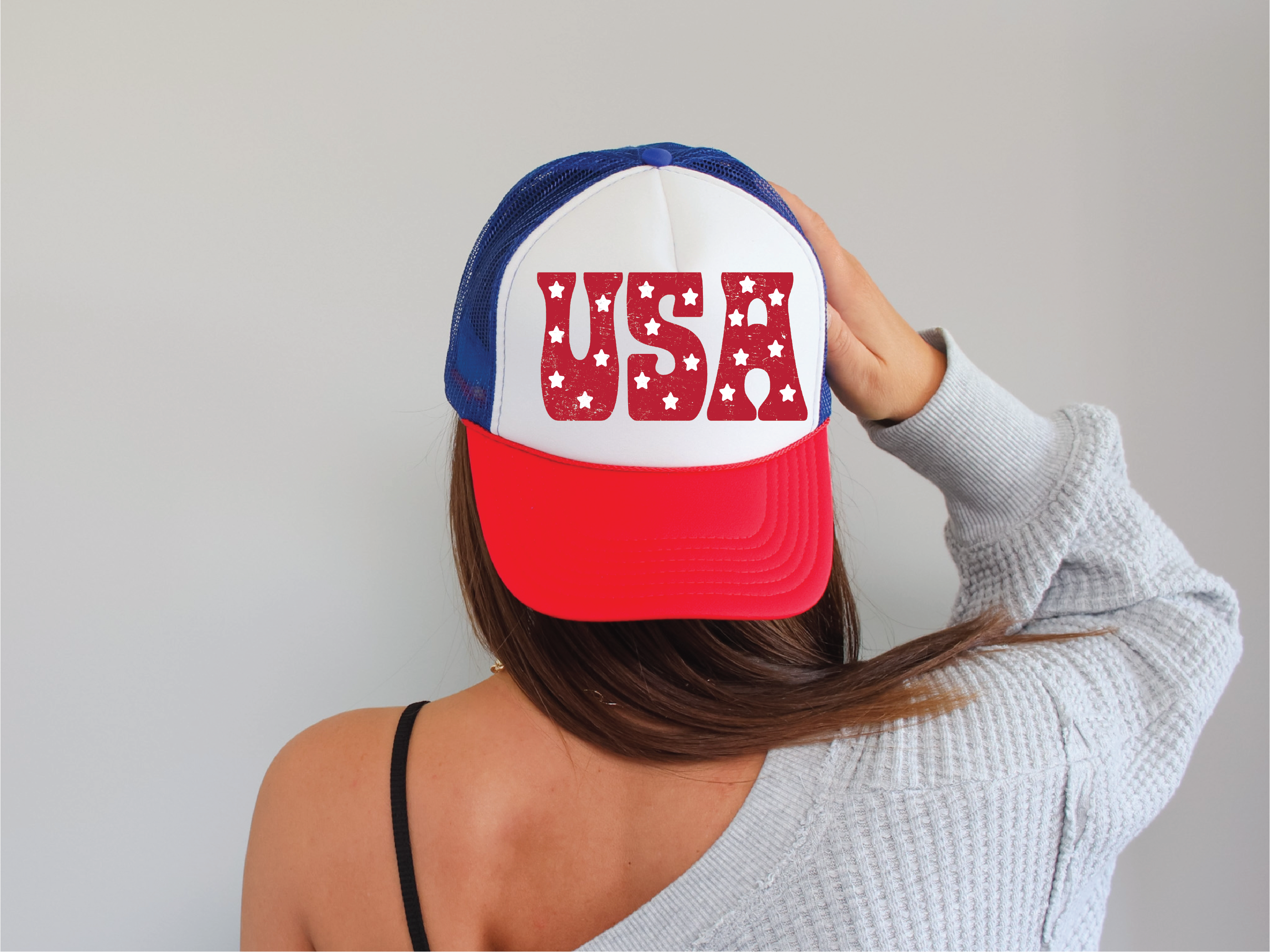 USA DTF Printed Red/White/Blue Trucker Hat