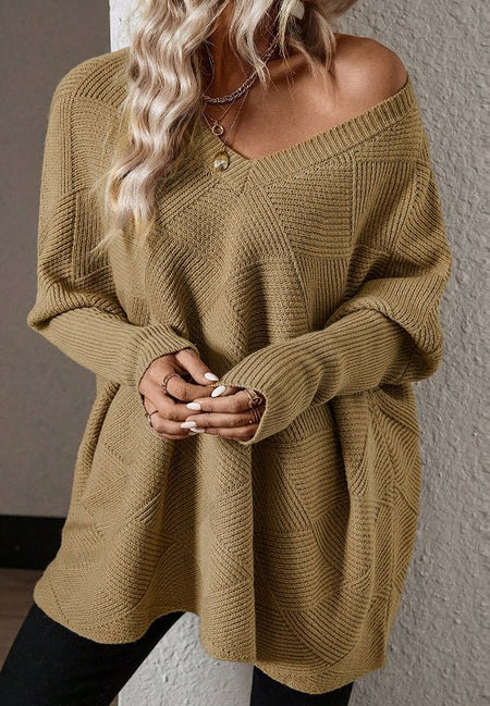 V - Neck Batwing Sleeve Sweater - S. M. & Co.