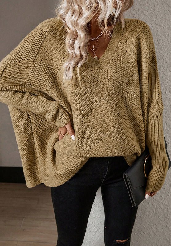 V - Neck Batwing Sleeve Sweater - S. M. & Co.