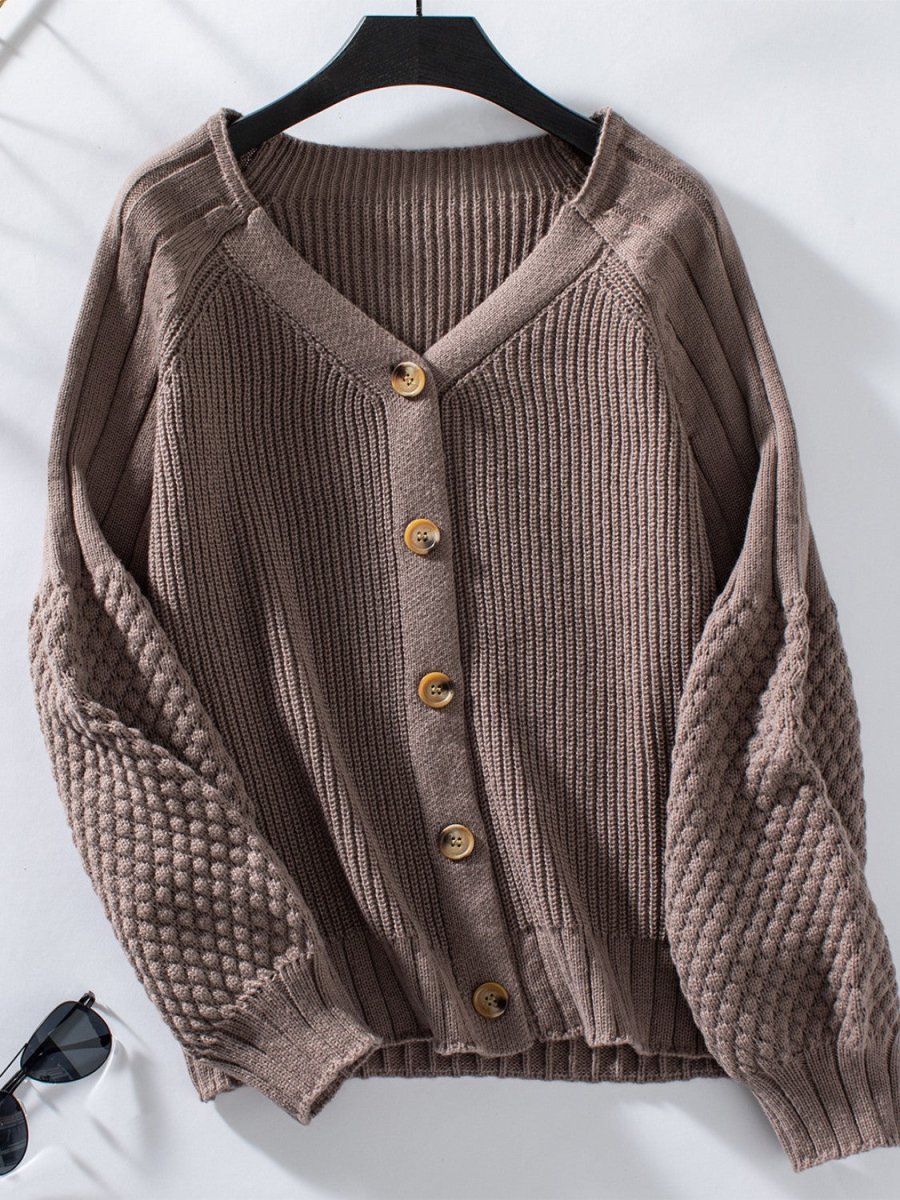 V - Neck Button Up Raglan Sleeve Cardigan - S. M. & Co.