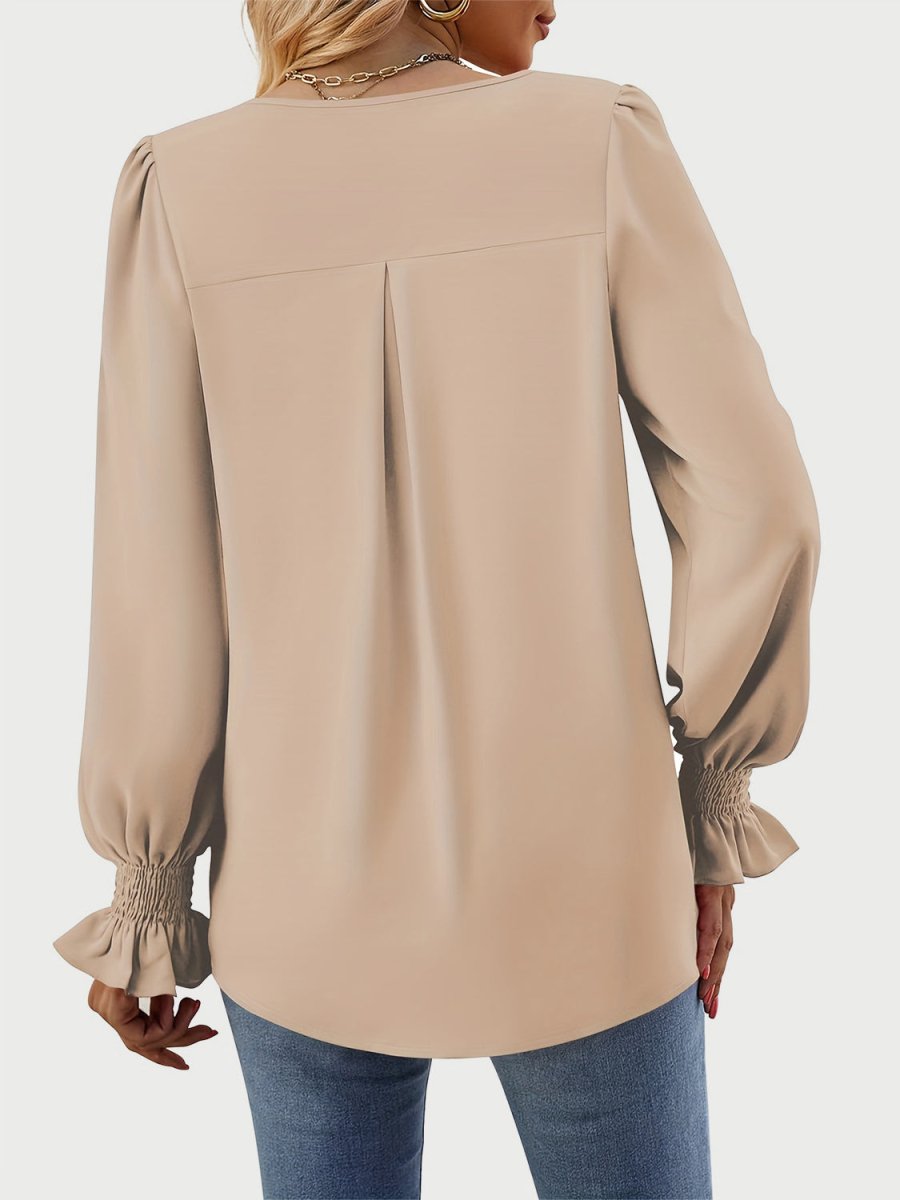 V - Neck Flounce Sleeve Top - S. M. & Co.