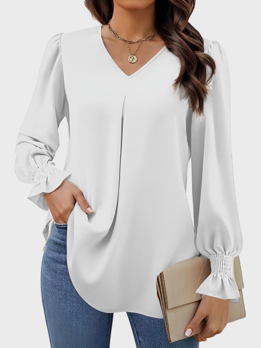 V - Neck Flounce Sleeve Top - S. M. & Co.