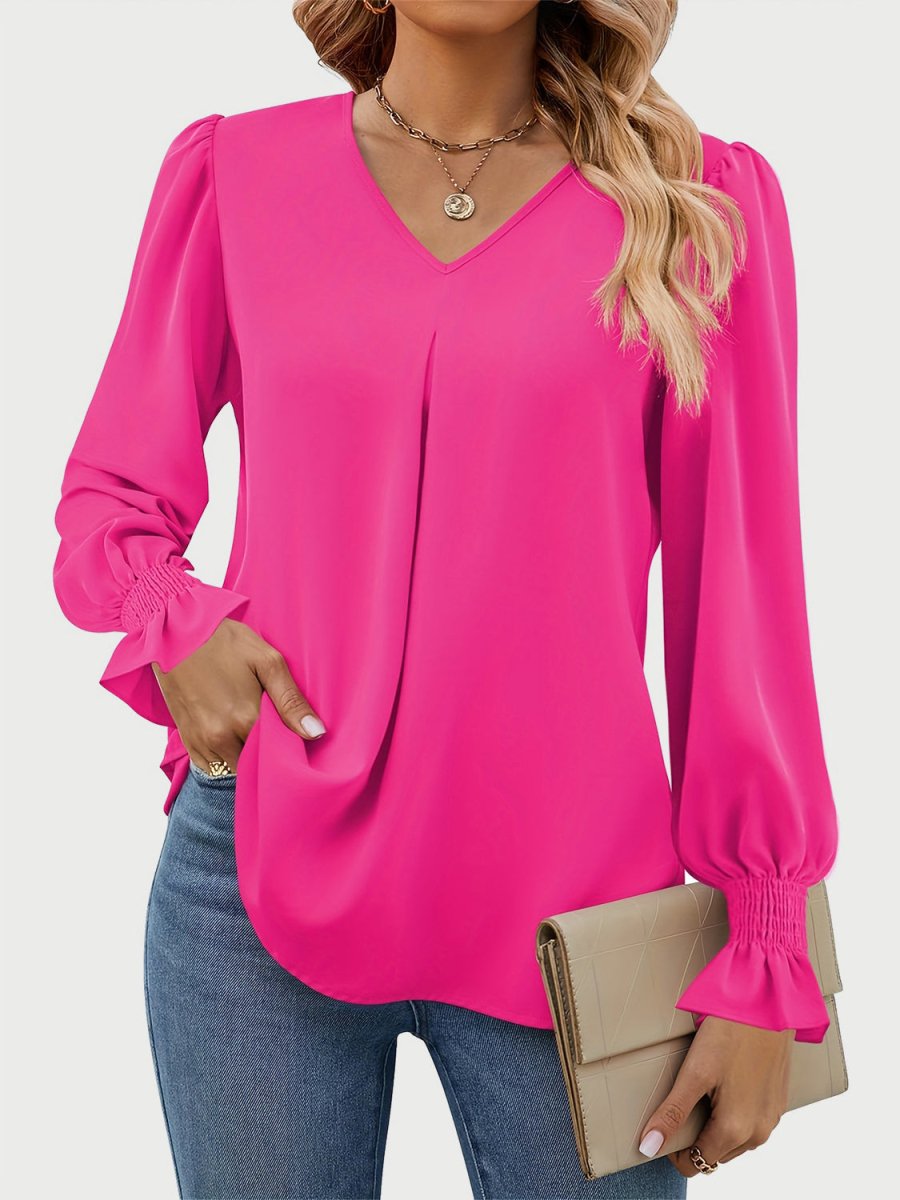 V - Neck Flounce Sleeve Top - S. M. & Co.