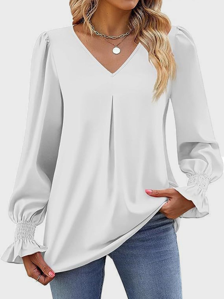 V - Neck Flounce Sleeve Top - S. M. & Co.