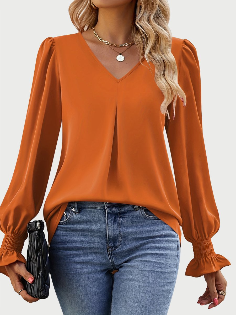 V - Neck Flounce Sleeve Top - S. M. & Co.