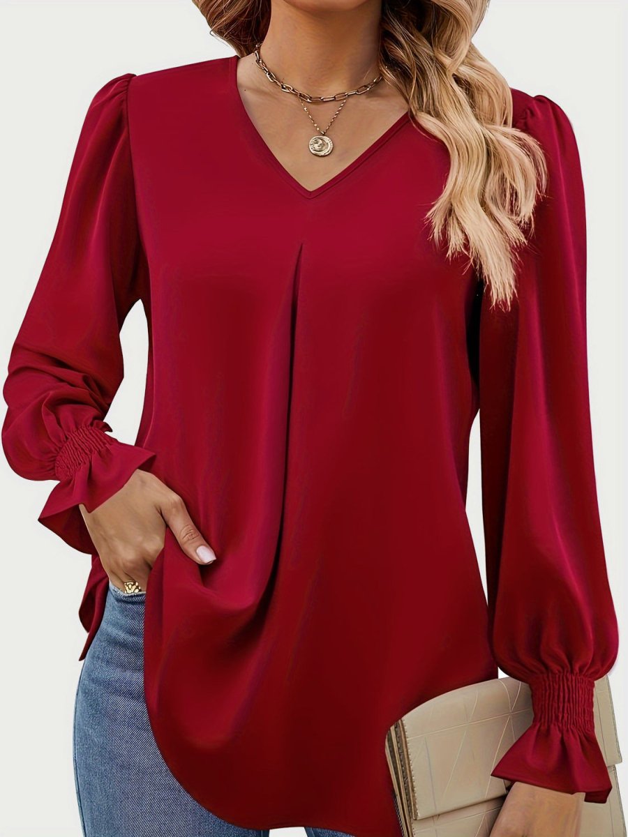 V - Neck Flounce Sleeve Top - S. M. & Co.