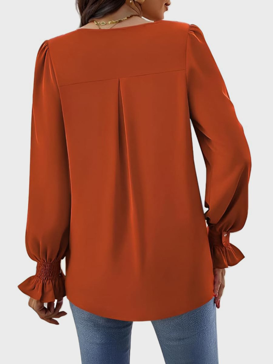 V - Neck Flounce Sleeve Top - S. M. & Co.