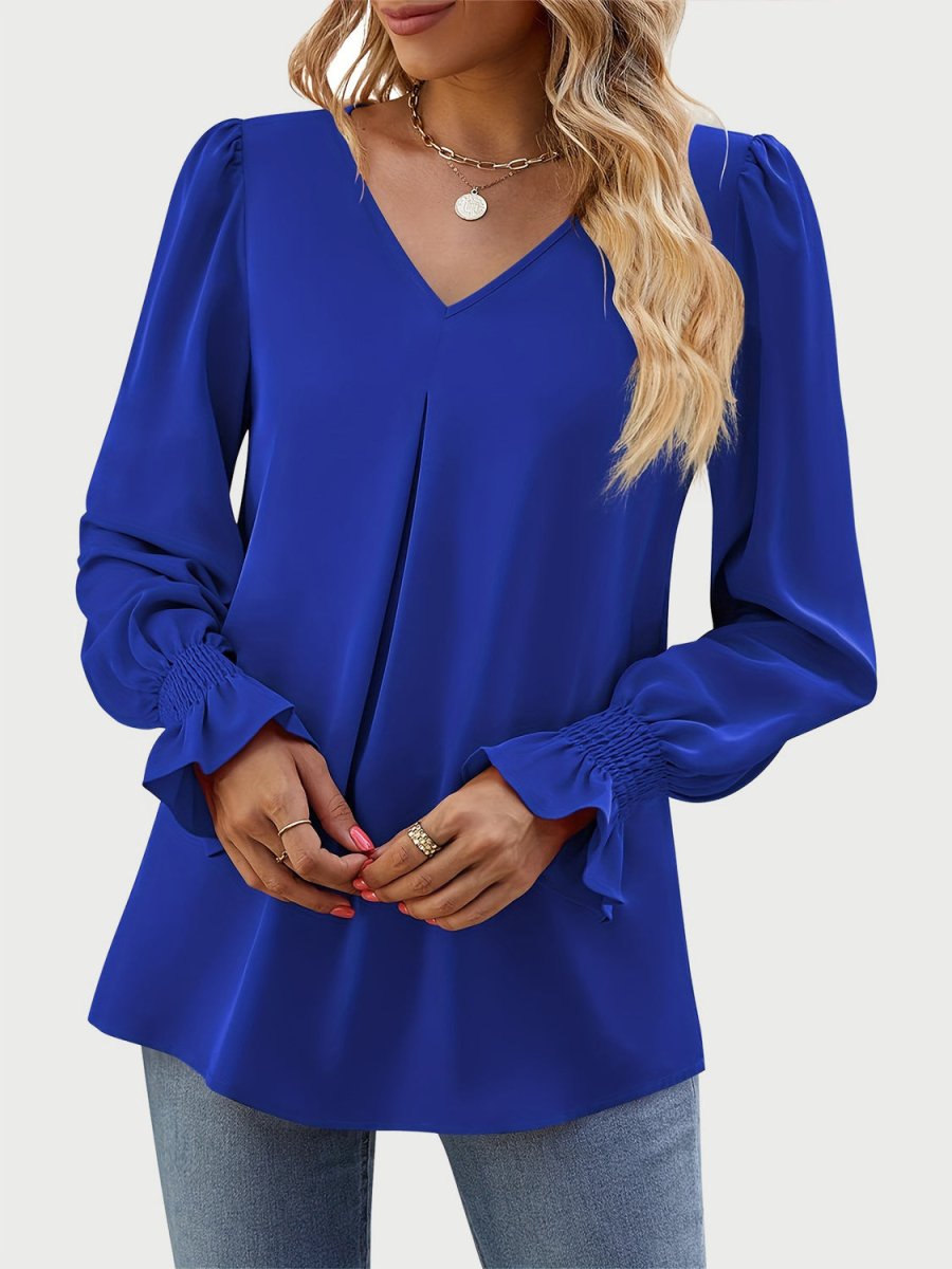 V - Neck Flounce Sleeve Top - S. M. & Co.