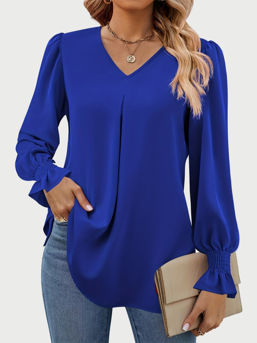 V - Neck Flounce Sleeve Top - S. M. & Co.