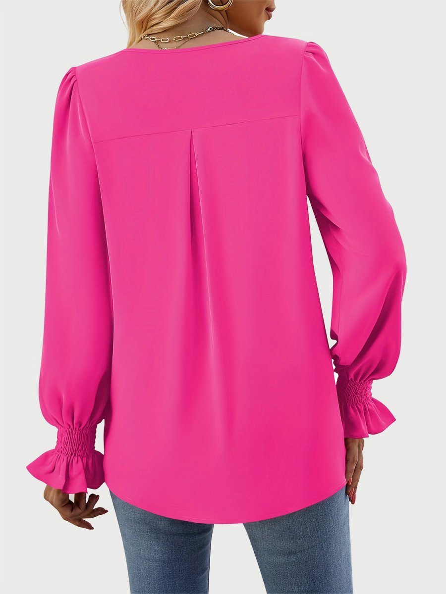 V - Neck Flounce Sleeve Top - S. M. & Co.