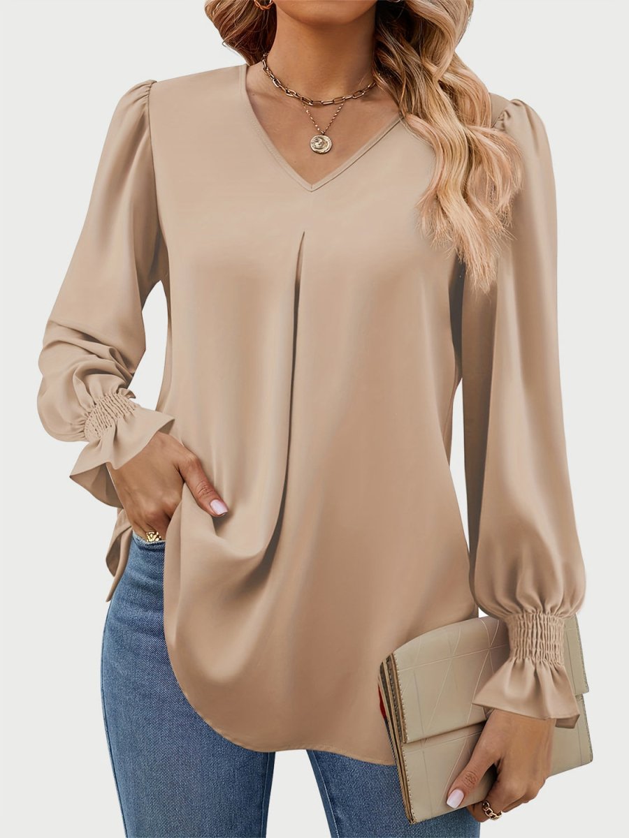 V - Neck Flounce Sleeve Top - S. M. & Co.