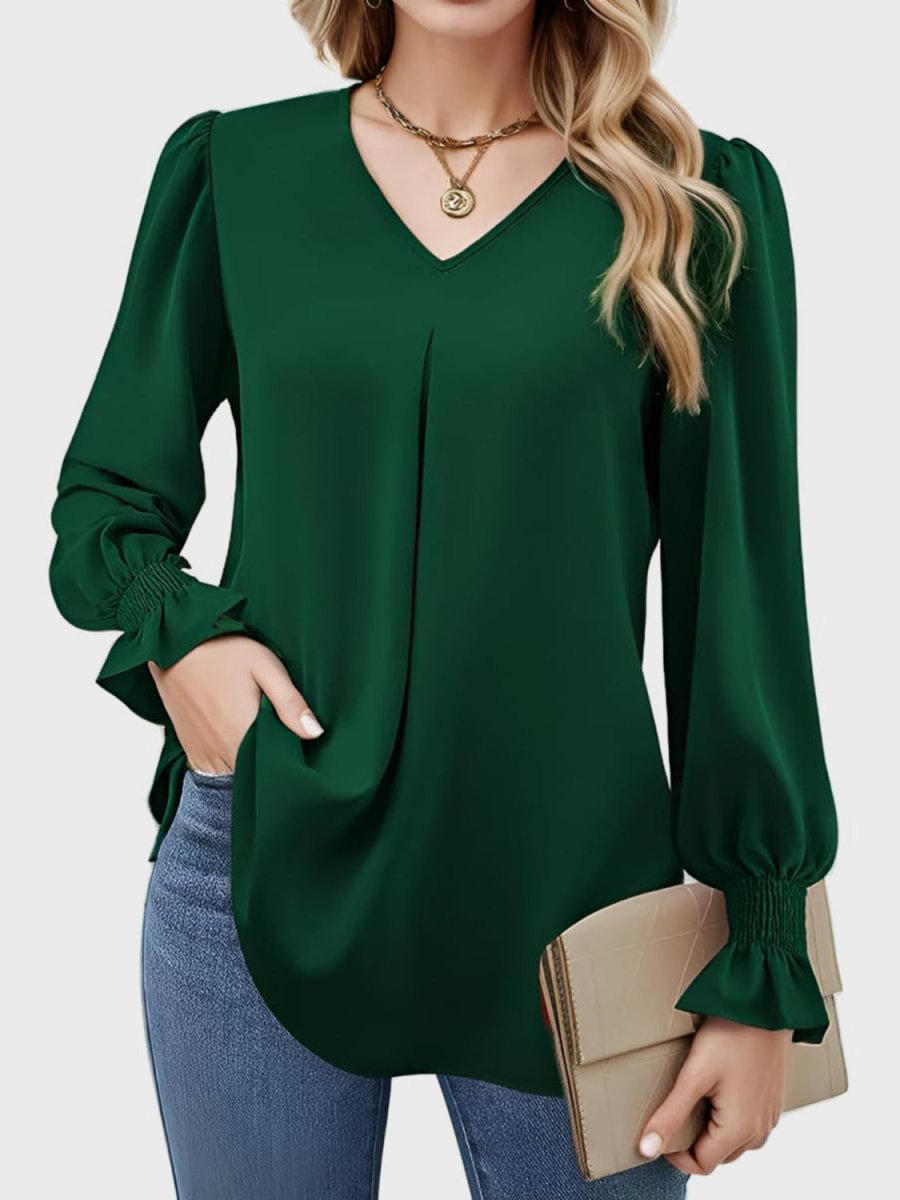 V - Neck Flounce Sleeve Top - S. M. & Co.