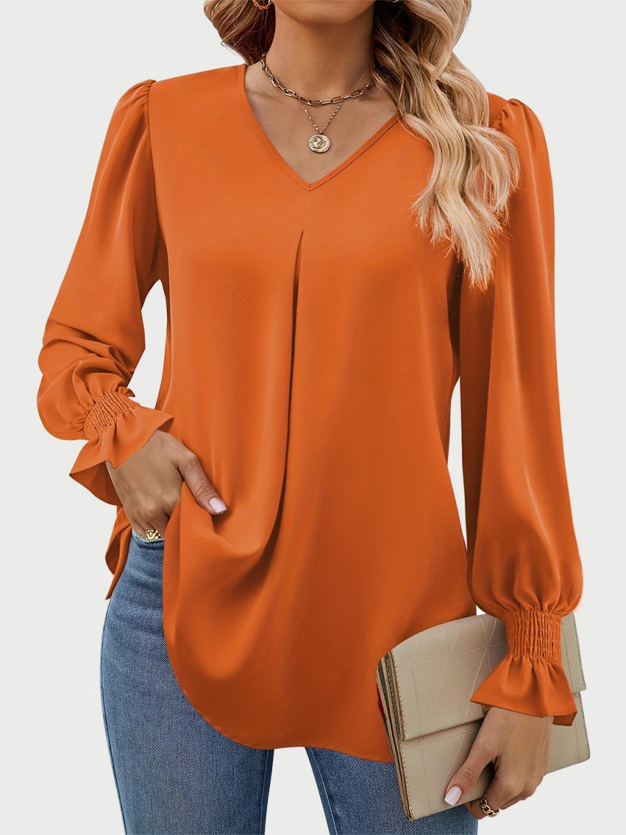 V - Neck Flounce Sleeve Top - S. M. & Co.