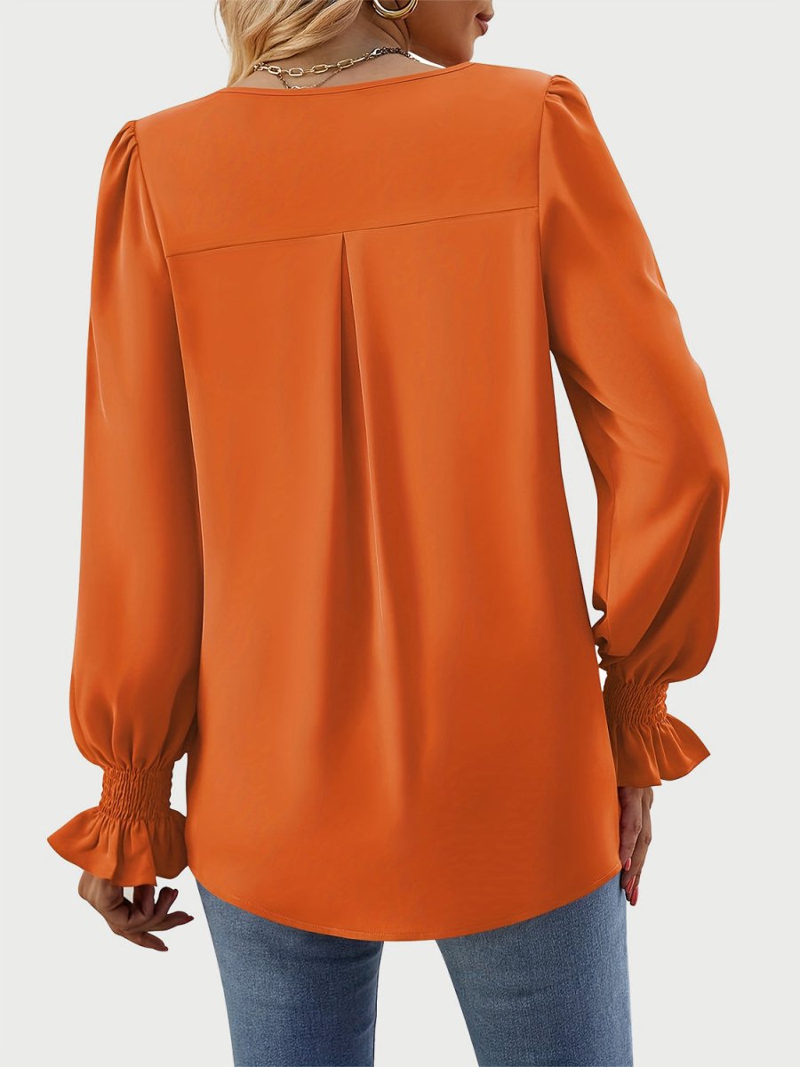 V - Neck Flounce Sleeve Top - S. M. & Co.